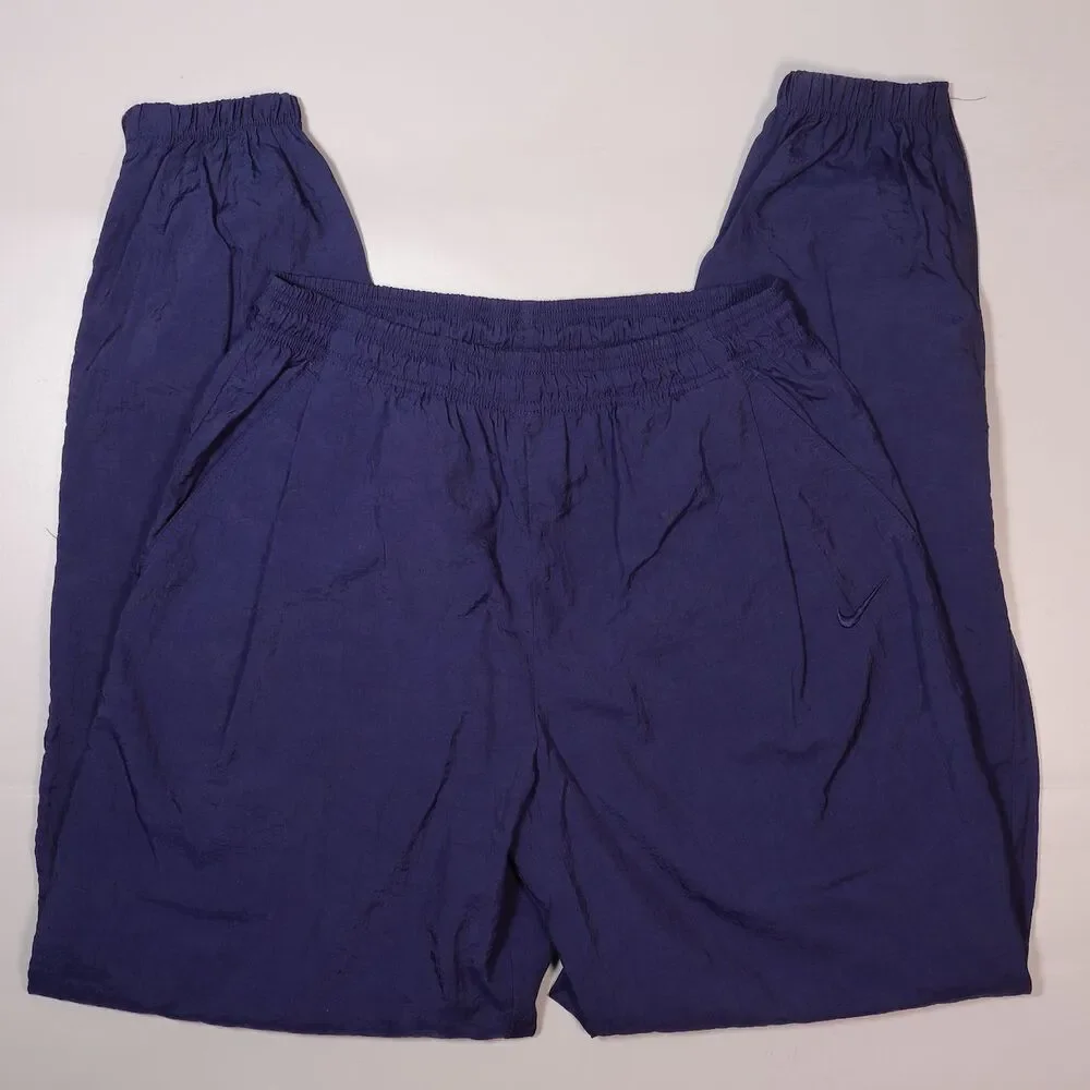 VTG Nike Nylon Track Pants Blue Windbreaker Zip Ankle Unlined Mens Medium x 32
